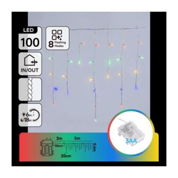 B.V. - LED kültéri karácsonyi fényfüzér 100xLED/8 funkció 3xAA 8x06m IP44 többszínű B10303K43 kép
