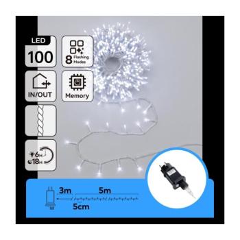 B.V. - LED kültéri karácsonyi fényfüzér 100xLED/8 funkció 5,3m IP44 hideg fehér B10303ABLO kép