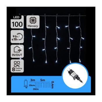 B.V. - LED kültéri karácsonyi fényfüzér 100xLED/8 funkció 5x0,4m IP44 hideg fehér B103031Q4 kép