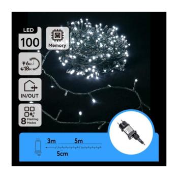 B.V. - LED kültéri karácsonyi fényfüzér 100xLED/8 funkció 8m IP44 hideg fehér B103031OW kép