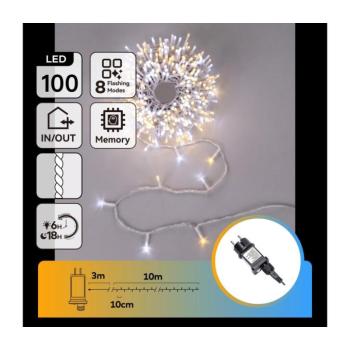 B.V. - LED kültéri karácsonyi fényfüzér 100xLED/8 funkciós 13m IP44 meleg/hideg B10303JK9 kép
