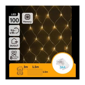 B.V. - LED kültéri karácsonyi fényfüzér 100xLED/8 funkcióval 4,5x1,5m IP44 meleg fehér B10303K46 kép