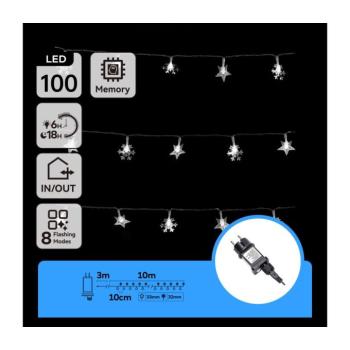 B.V. - LED Kültéri karácsonyi fényfüzér 100xLED/8 üzemmód 13m IP44 hideg fehér B103031SF kép