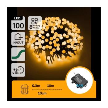 B.V. - LED kültéri karácsonyi fényfüzér 100xLED/8 üzemmód 3xAA 10,3m IP44 meleg fehér B10303K5I kép