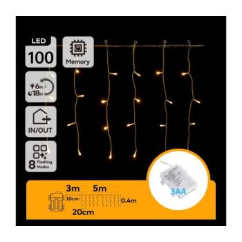 B.V. -LED Kültéri karácsonyi fényfüzér 100xLED/8 üzemmód 3xAA 8x0,4m IP44 meleg fehér B10303K3N kép