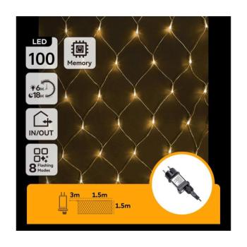 B.V. - LED kültéri karácsonyi fényfüzér 100xLED/8 üzemmód 4,5x1,5m IP44 meleg fehér B103031RT kép