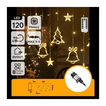 B.V. - LED kültéri karácsonyi fényfüzér 120×LED/6W/230V/8 funkció 3×0,6m IP44 meleg fehér + távirányító B10303S6X kép