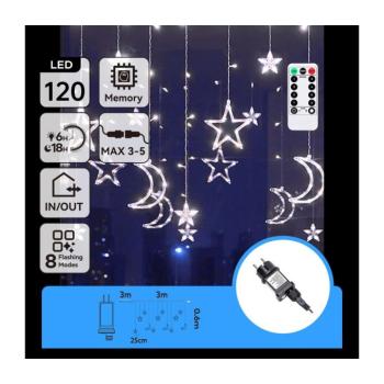 B.V. - LED kültéri karácsonyi fényfüzér 120xLED/6W/230V/8 funkciós 3x0,6m IP44 hideg fehérDO B10303S6V kép