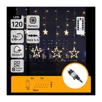 B.V. - LED kültéri karácsonyi fényfüzér 120xLED/6W/230V/8 funkciós 3x0,6m IP44 meleg fehér+távirányító B10303S74 kép