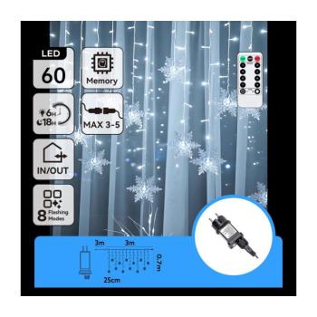 B.V. - LED kültéri karácsonyi fényfüzér 120xLED/6W/230V/8 funkciós 3x0,7m IP44 hideg fehér+távirányító B10303S78 kép