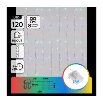 B.V. - LED kültéri karácsonyi fényfüzér 120xLED/8 funkció 3xAA 3,9x1,2m IP44 többszínű B10303AFQH kép