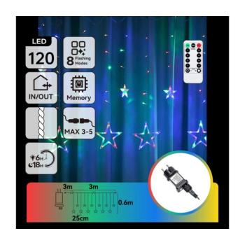 B.V. - LED kültéri karácsonyi fényfüzér 120xLED/8 funkció 6x0,6m IP44 többszínű + távirányító B10303S76 kép