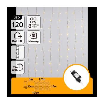 B.V. - LED kültéri karácsonyi fényfüzér 120xLED/8 funkciós 3,9x1,2m IP44 meleg fehér B10303ABHA kép