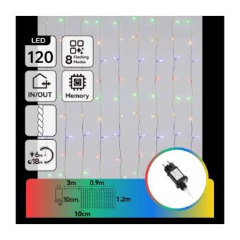 B.V. - LED kültéri karácsonyi fényfüzér 120xLED/8 funkciós 3,9x1,2m IP44 többszínű B10303ABHC kép