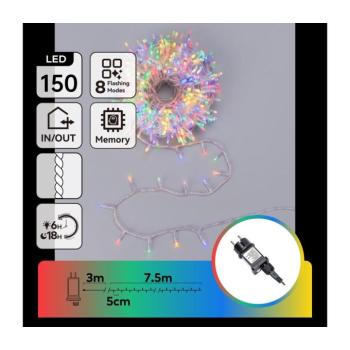 B.V. - LED kültéri karácsonyi fényfüzér 150 LED/8 funkció, 10,3 m, IP44, többszínű B10303ABLW kép