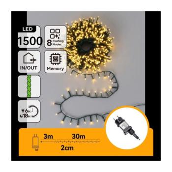 B.V. - LED kültéri karácsonyi fényfüzér 1500xLED/8 funkciós 33m IP44 meleg fehér B10303AFUZ kép
