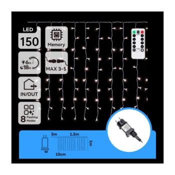 B.V. - LED kültéri karácsonyi fényfüzér 150xLED/6W/230V/8 funkció 1,5x1m IP44 hideg fehér+távirányító B10303S7B kép