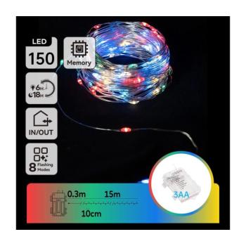 B.V. - LED kültéri karácsonyi fényfüzér 150xLED/8 funkciós/3xAA 15,3m IP44 B10303K1H kép