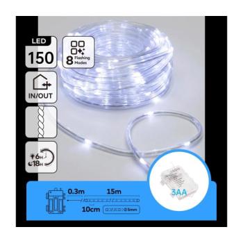 B.V. - LED kültéri karácsonyi fényfüzér 150xLED/8 funkciós 3xAA 15,3m IP44 hideg fehér B10303K8W kép