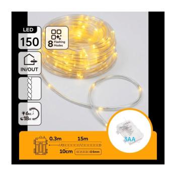 B.V. -LED Kültéri karácsonyi fényfüzér 150xLED/8 funkciós 3xAA 15,3m IP44 meleg fehér B10303K8T kép