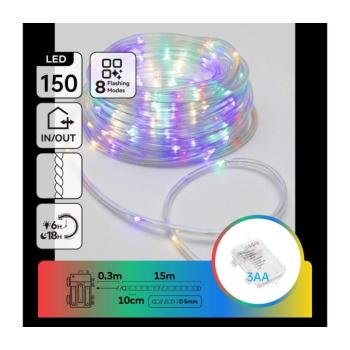 B.V. -LED Kültéri karácsonyi fényfüzér 150xLED/8 üzemmód 3xAA 15,3m IP44 többszínű B10303K90 kép