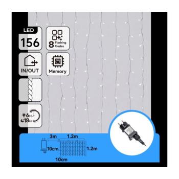 B.V. -LED Kültéri karácsonyi fényfüzér 156xLED/8 funkciós 4,2x1,2m IP44 hideg fehér B10303ABHE kép