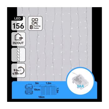 B.V. -LED kültéri karácsonyi fényfüzér 156xLED/8 üzemmód 3xAA 4,2x1,2m IP44 hideg fehér B10303AFQE kép