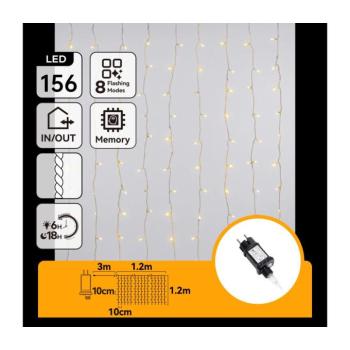B.V. - LED kültéri karácsonyi fényfüzér 156xLED/8 világítási mód 4,2x1,2m IP44 meleg fehér B10303ABHD kép