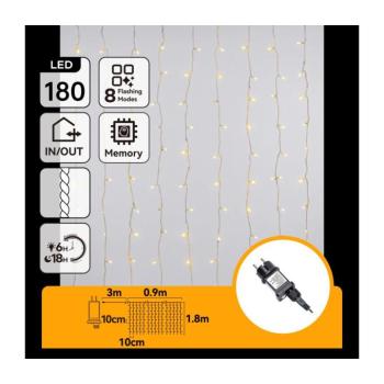 B.V. - LED kültéri karácsonyi fényfüzér 180xLED/8 üzemmód 3,9x1,8m IP44 meleg fehér B10303ABHM kép