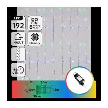 B.V. - LED kültéri karácsonyi fényfüzér 192xLED/8 funkciós 4,5x1,2m IP44 többszínű B10303ABHI kép