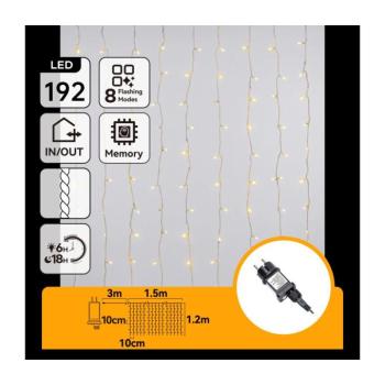 B.V. - LED kültéri karácsonyi fényfüzér 192xLED/8 funkcióval 4,5x1,2m IP44 meleg fehér B10303ABHG kép