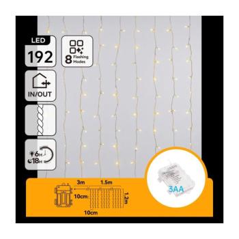 B.V. - LED kültéri karácsonyi fényfüzér 192xLED/8 világítási mód 3xAA 4,5x1,2m IP44 meleg fehér B10303AFQB kép