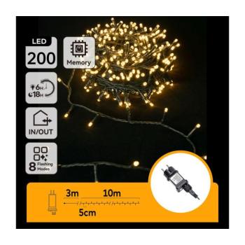 B.V. - LED kültéri karácsonyi fényfüzér, 200 LED, 8 világítási mód, 13 m, IP44, meleg fehér B103031PO kép