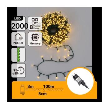 B.V. - LED kültéri karácsonyi fényfüzér 2000xLED/8 funkció 103m IP44 meleg fehér B10303AFRQ kép