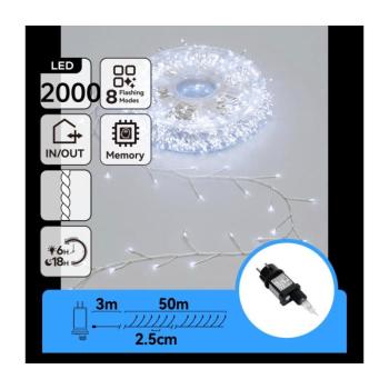 B.V. - LED kültéri karácsonyi fényfüzér 2000xLED/8 funkció 53m IP44 hideg fehér B10303ADIY kép