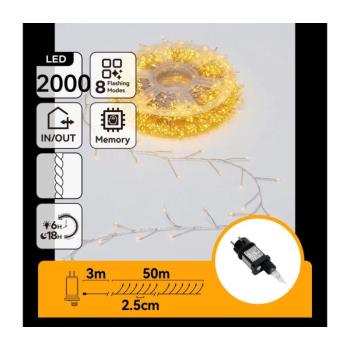 B.V. - LED kültéri karácsonyi fényfüzér 2000xLED/8 funkció 53m IP44 meleg fehér B10303ADIT kép