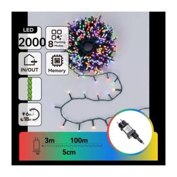 B.V. - LED kültéri karácsonyi fényfüzér 2000xLED/8 üzemmód 103m IP44 többszínű B10303AFRU kép