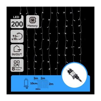 B.V. - LED Kültéri karácsonyi fényfüzér 200xLED/8 funkció 5x2m IP44 hideg fehér B103031NV kép