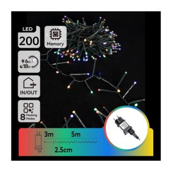 B.V. - LED kültéri karácsonyi fényfüzér 200xLED/8 funkciós 8 m IP44 többszínű B103031OB kép