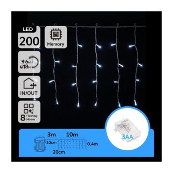 B.V. - LED kültéri karácsonyi fényfüzér 200xLED/8 üzemmód 13x0,4m IP44 hideg fehér B10303K3R kép