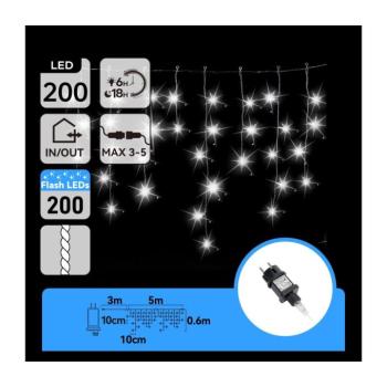 B.V. - LED kültéri karácsonyi fényfüzér 200xLED 8x0,6m IP44 hideg fehér B10303AFON kép