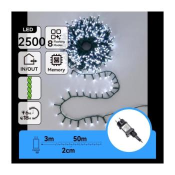 B.V. - LED kültéri karácsonyi fényfüzér 2500xLED/8 funkció 53m IP44 hideg fehér B10303AFVF kép