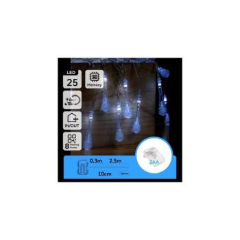 B.V. - LED kültéri karácsonyi fényfüzér 25xLED/8 üzemmód 3xAA 2,5m IP44 hideg fehér cseppek B10303K5A kép