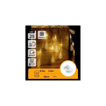 B.V. - LED kültéri karácsonyi fényfüzér 25xLED/8 üzemmód 3xAA 2,5m IP44 meleg fehér csepp alakú B10303K57 kép