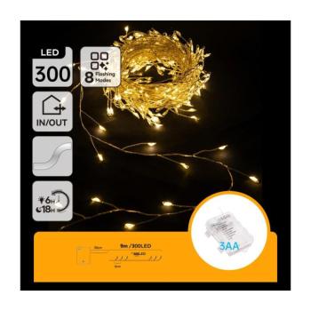 B.V. - LED kültéri karácsonyi fényfüzér, 300 LED, 8 világítási mód, 3x AA, 9,3 m, IP44, meleg fehér B103033WQ kép