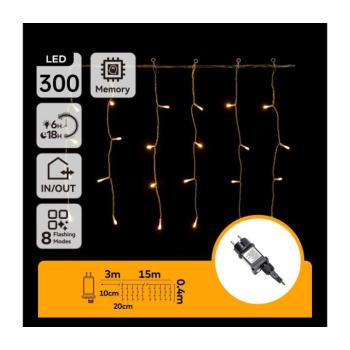 B.V. - LED kültéri karácsonyi fényfüzér 300xLED/6W/230V/8 üzemmód 15x0,4m IP44 meleg fehér B103031QA kép