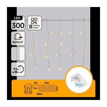 B.V. - LED kültéri karácsonyi fényfüzér 300xLED/8 funkció 18x0,4m IP44 meleg fehér B10303K3P kép
