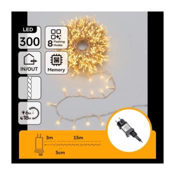 B.V. - LED Kültéri karácsonyi fényfüzér 300xLED/8 üzemmód 18m IP44 meleg fehér B10303ABLY kép