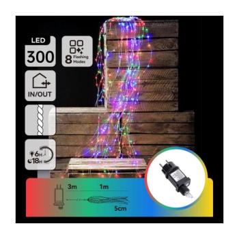 B.V. - LED kültéri karácsonyi fényfüzér 300xLED/8 üzemmód 4m IP44 többszínű B10303ADLS kép