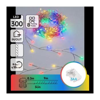 B.V. - LED kültéri karácsonyi fényfüzér 300xLED/8 világítási mód 3xAA 9,3m IP44 többszínű B103033WS kép